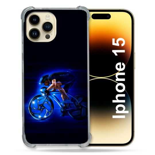 Coque Renforcée En Verre Trempé Pour Iphone 15 (6.1) Sport Cyclisme Bleu