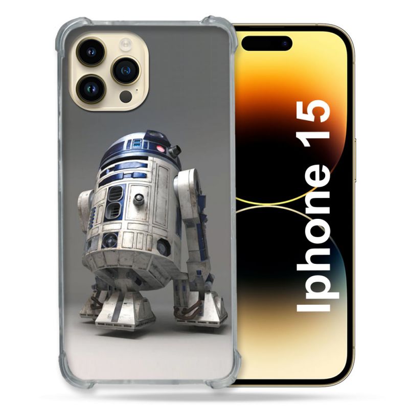 Coque Renforcée En Verre Trempé Pour Iphone 15 (6.1) Star Wars - R2D2
