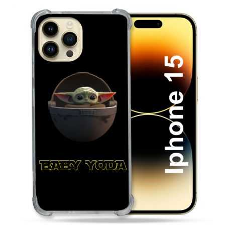 Coque Renforcée En Verre Trempé Pour Iphone 15 (6.1) Star Wars - Yoda bebe noir