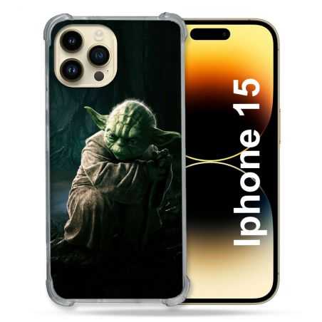 Coque Renforcée En Verre Trempé Pour Iphone 15 (6.1) Star Wars - Yoda sombre