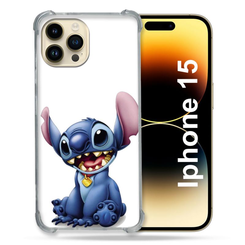 Coque Renforcée En Verre Trempé Pour Iphone 15 (6.1) Stitch Blanc