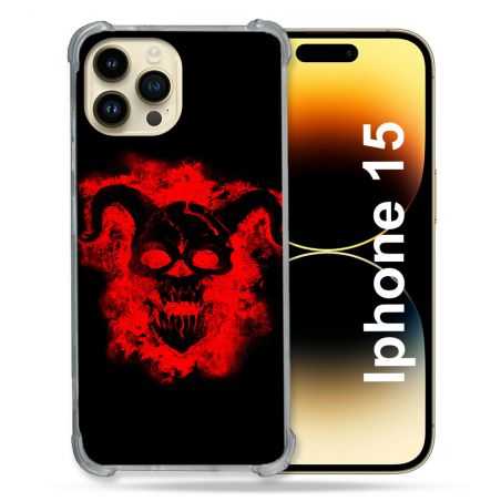 Coque Renforcée En Verre Trempé Pour Iphone 15 (6.1) Tete de Mort Diable