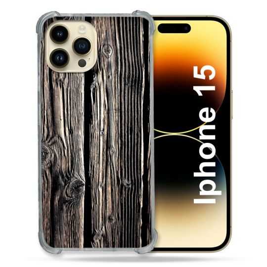 Coque Renforcée En Verre Trempé Pour Iphone 15 (6.1) Texture Bois