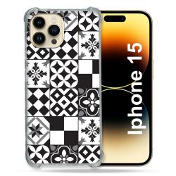 Coque Renforcée En Verre Trempé Pour Iphone 15 (6.1) Texture Carreau Ciment Noir