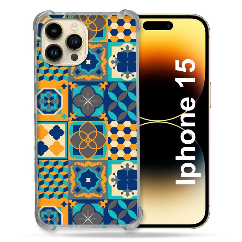Coque Renforcée En Verre Trempé Pour Iphone 15 (6.1) Texture Carreau Ciment Orange