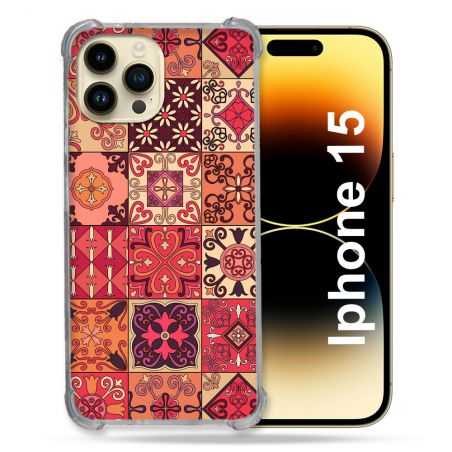 Coque Renforcée En Verre Trempé Pour Iphone 15 (6.1) Texture Carreau Ciment Rouge