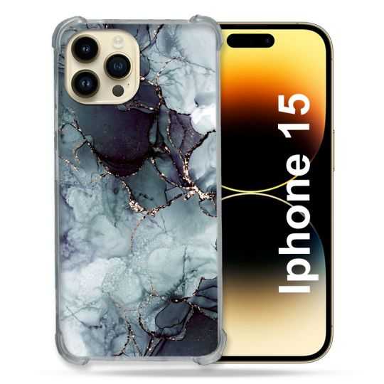 Coque Renforcée En Verre Trempé Pour Iphone 15 (6.1) Texture Marbre Gris