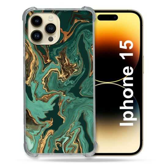 Coque Renforcée En Verre Trempé Pour Iphone 15 (6.1) Texture Marbre Vert