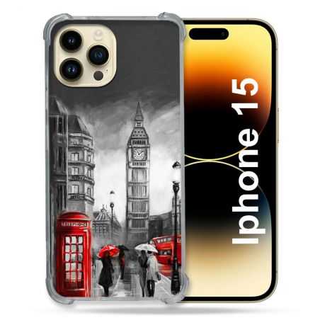 Coque Renforcée En Verre Trempé Pour Iphone 15 (6.1) Voyage Angleterre Londres Vintage