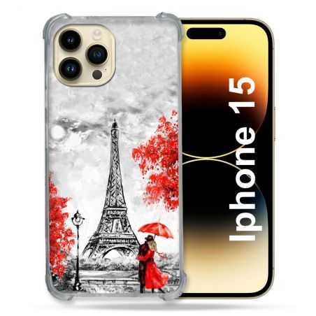 Coque Renforcée En Verre Trempé Pour Iphone 15 (6.1) Voyage France Paris Rouge