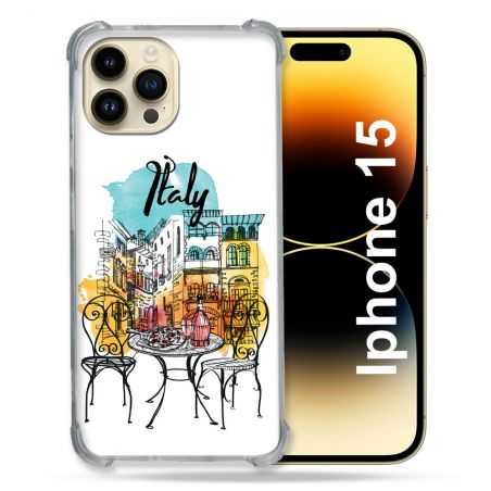 Coque Renforcée En Verre Trempé Pour Iphone 15 (6.1) Voyage Italie Vintage