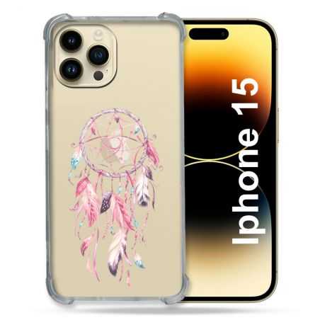 Coque Renforcée En Verre Trempé Transparente Pour Iphone 15 (6.1) Attrape Reve Rose