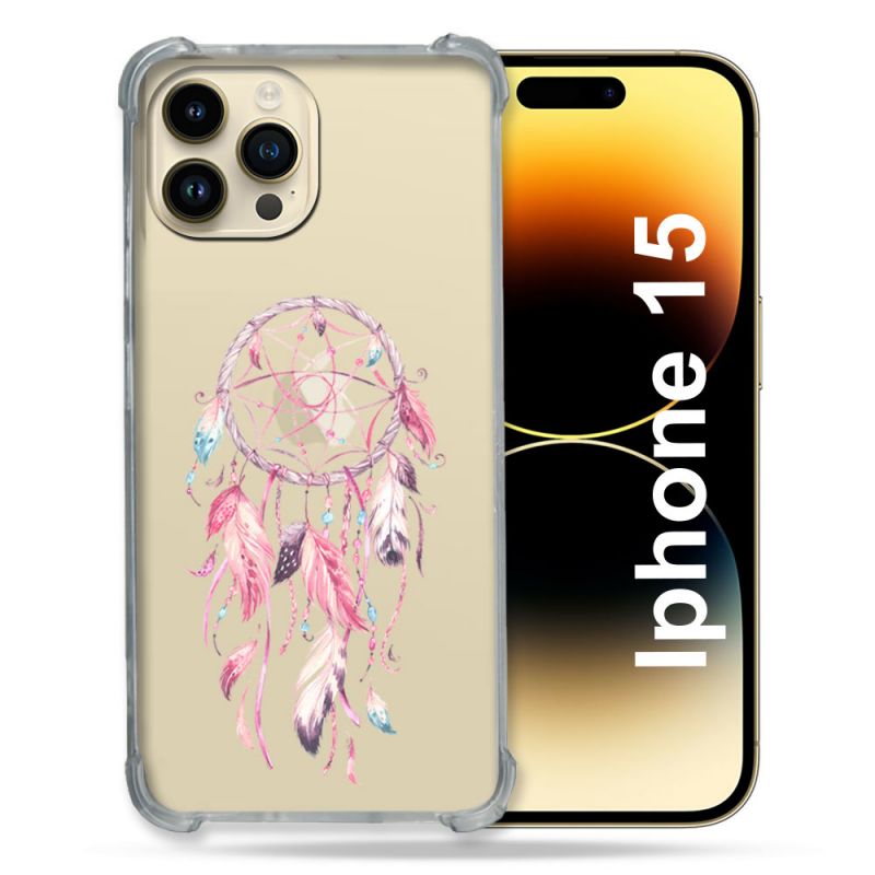 Coque Renforcée En Verre Trempé Transparente Pour Iphone 15 (6.1) Attrape Reve Rose
