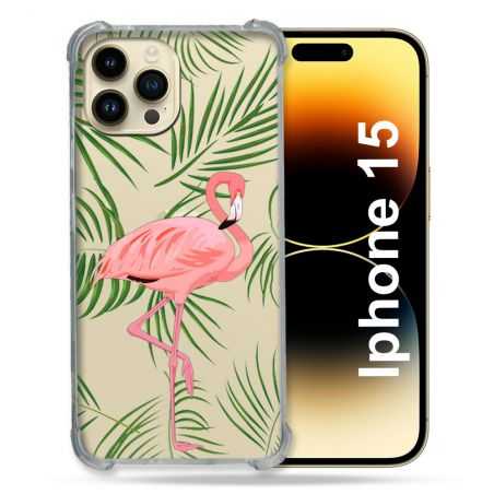 Coque Renforcée En Verre Trempé Transparente Pour Iphone 15 (6.1) Flamant Rose