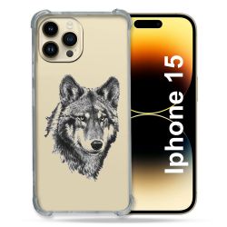Coque Renforcée En Verre Trempé Transparente Pour Iphone 15 (6.1) Loup