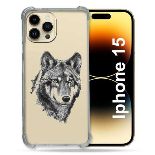 Coque Renforcée En Verre Trempé Transparente Pour Iphone 15 (6.1) Loup