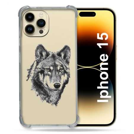Coque Renforcée En Verre Trempé Transparente Pour Iphone 15 (6.1) Loup