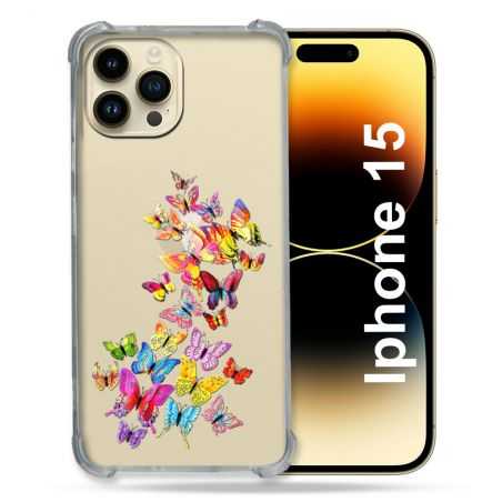 Coque Renforcée En Verre Trempé Transparente Pour Iphone 15 (6.1) Papillon Multicolore