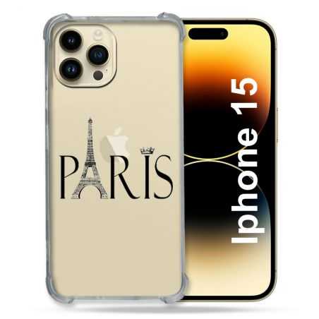Coque Renforcée En Verre Trempé Transparente Pour Iphone 15 (6.1) Paris Noir