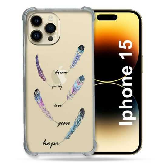 Coque Renforcée En Verre Trempé Transparente Pour Iphone 15 (6.1) Plume Couleur