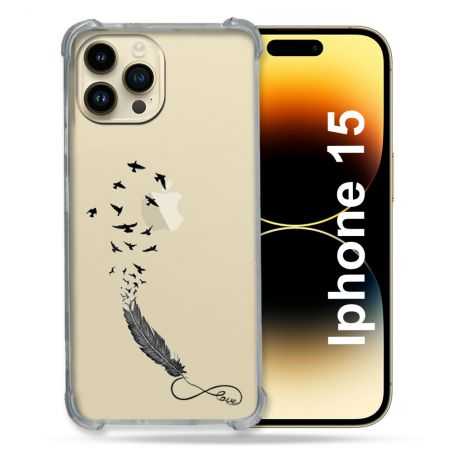 Coque Renforcée En Verre Trempé Transparente Pour Iphone 15 (6.1) Plume Infini