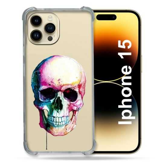 Coque Renforcée En Verre Trempé Transparente Pour Iphone 15 (6.1) Skull Head Crane Colore