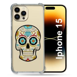 Coque Renforcée En Verre Trempé Transparente Pour Iphone 15 (6.1) Tete Mort Color
