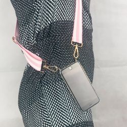 Coque Renforcée En Verre Trempé Transparente Pour Iphone 15 (6.1) Lanière / Cordon tissu Rose et Blanc