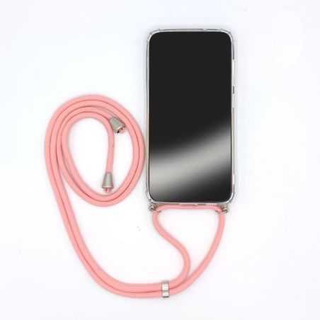 Coque Renforcée En Verre Trempé Transparente Pour Iphone 15 (6.1) Lanière Cordon Rose