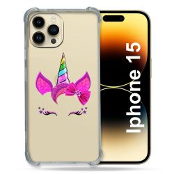 Coque Renforcée En Verre Trempé Transparente Pour Iphone 15 (6.1) Licorne Paillette