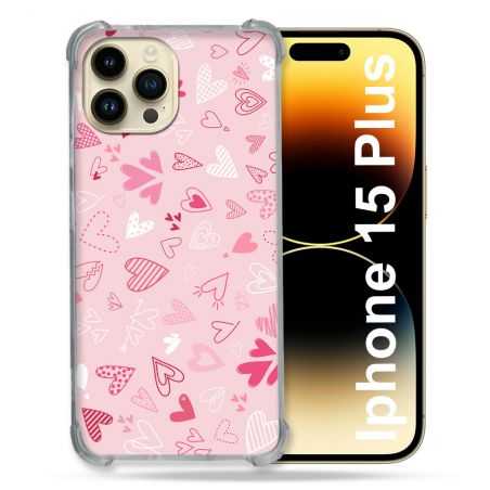Coque Renforcée En Verre Trempé Pour Iphone 15 Plus (6.7) Amour Ptis Coeurs