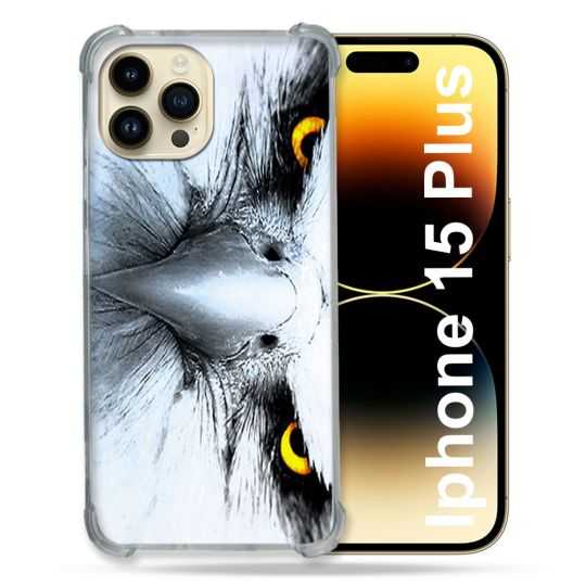 Coque Renforcée En Verre Trempé Pour Iphone 15 Plus (6.7) Animal Aigle Royal Blanc