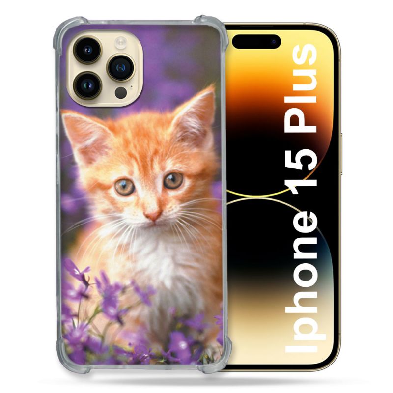 Coque Renforcée En Verre Trempé Pour Iphone 15 Plus (6.7) Animal Chat Violet