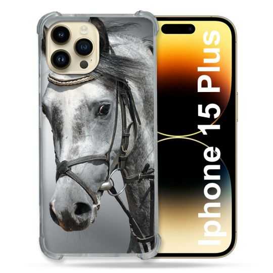 Coque Renforcée En Verre Trempé Pour Iphone 15 Plus (6.7) Animal Cheval Blanc