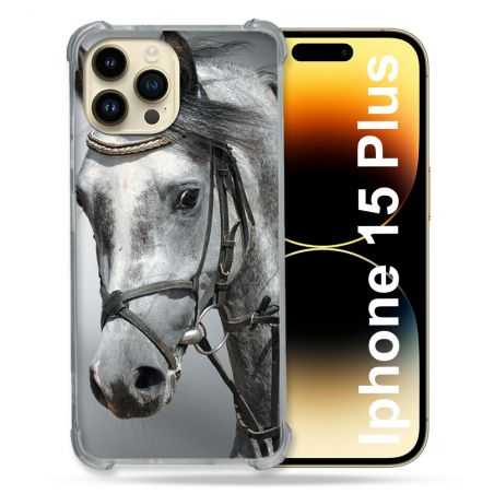 Coque Renforcée En Verre Trempé Pour Iphone 15 Plus (6.7) Animal Cheval Blanc