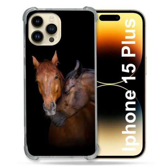 Coque Renforcée En Verre Trempé Pour Iphone 15 Plus (6.7) Animal Cheval Marron