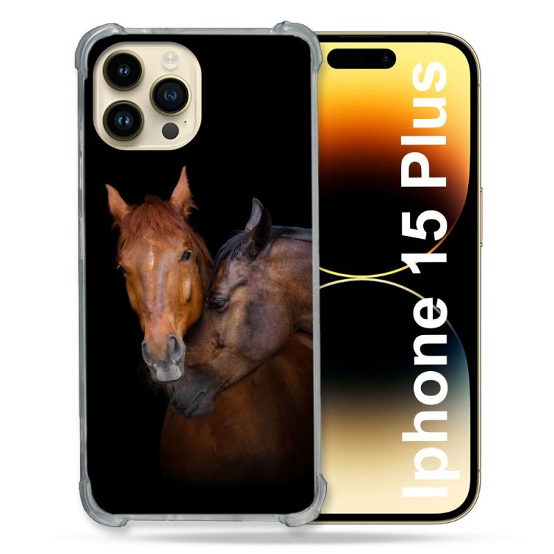 Coque Renforcée En Verre Trempé Pour Iphone 15 Plus (6.7) Animal Cheval Marron