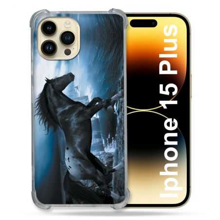 Coque Renforcée En Verre Trempé Pour Iphone 15 Plus (6.7) Animal Cheval Noir