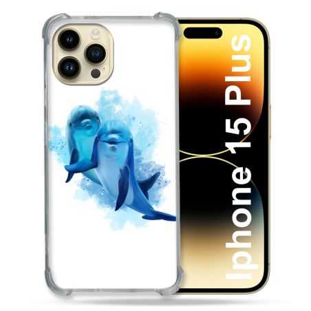 Coque Renforcée En Verre Trempé Pour Iphone 15 Plus (6.7) Animal Dauphin Duo