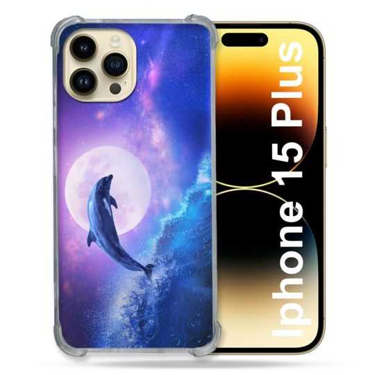 Coque Renforcée En Verre Trempé Pour Iphone 15 Plus (6.7) Animal Dauphin Vague