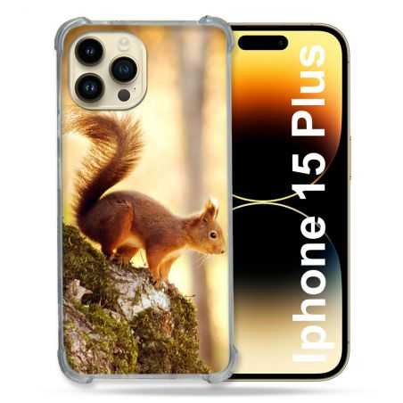 Coque Renforcée En Verre Trempé Pour Iphone 15 Plus (6.7) Animal Ecureuil Bois