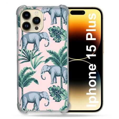 Coque Renforcée En Verre Trempé Pour Iphone 15 Plus (6.7) Animal Elephant Pattern