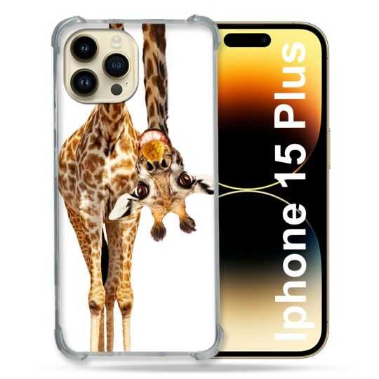 Coque Renforcée En Verre Trempé Pour Iphone 15 Plus (6.7) Animal Girafe Blanche