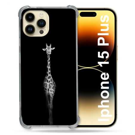 Coque Renforcée En Verre Trempé Pour Iphone 15 Plus (6.7) Animal Girafe Noire