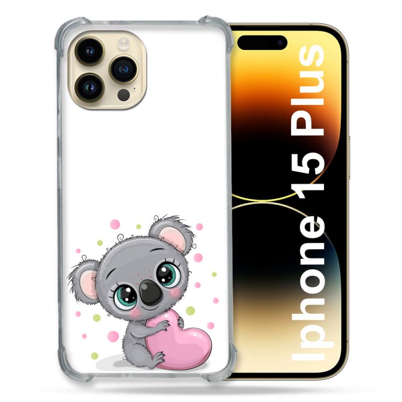 Coque Renforcée En Verre Trempé Pour Iphone 15 Plus (6.7) Animal Koala Cœur