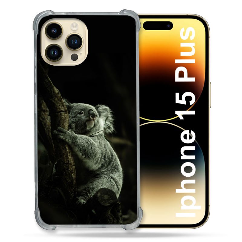 Coque Renforcée En Verre Trempé Pour Iphone 15 Plus (6.7) Animal Koala Noir