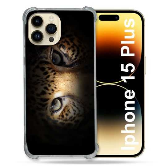 Coque Renforcée En Verre Trempé Pour Iphone 15 Plus (6.7) Animal Leopard Yeux