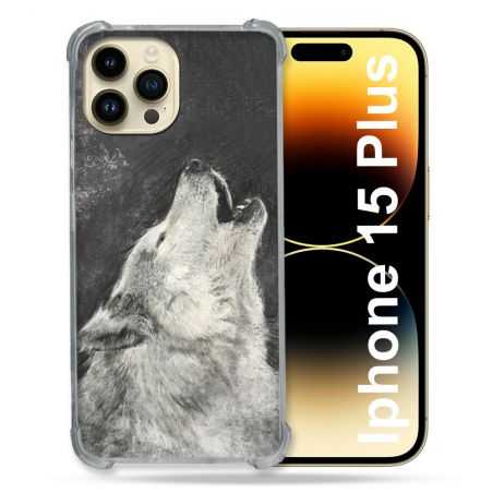 Coque Renforcée En Verre Trempé Pour Iphone 15 Plus (6.7) Animal Loup Hurlement