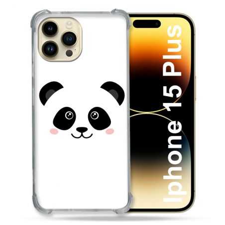 Coque Renforcée En Verre Trempé Pour Iphone 15 Plus (6.7) Animal Panda Blanc