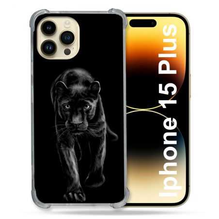 Coque Renforcée En Verre Trempé Pour Iphone 15 Plus (6.7) Animal Panthère Noire